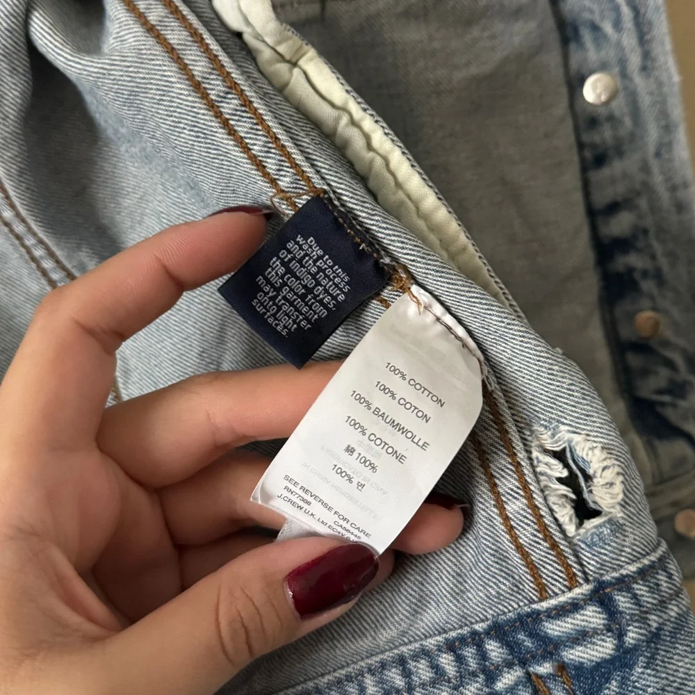 J. Crew Indigo Distressed Denim Jacket 100% Cotton Trucker Jean Jacket size XS